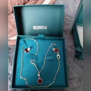 Silver and Red Gemstone Necklace Set
